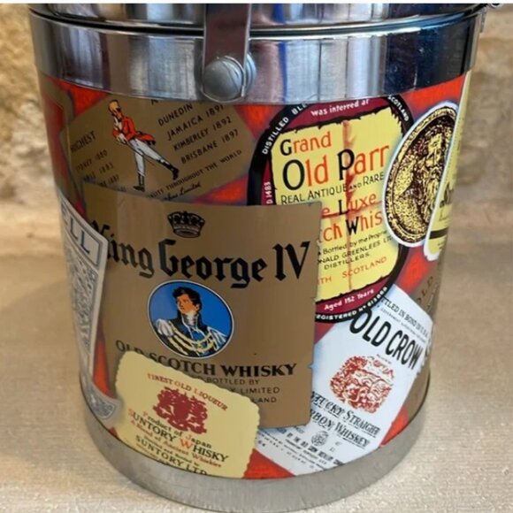 Vintage International Whiskey Alcohol Labels Ice Bucket Mid Century Barware - Picture 7 of 11